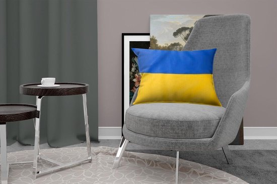 Sierkussen décoratif Drapeaux' intérieur - Gros plan du drapeau de l'Ukraine - 50x30 cm - Coussin intérieur rectangulaire en coton
