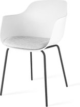 Nolon Nora eetkamerstoel met zitkussen - Armleuning - Zwart metalen onderstel - Wit