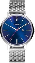 Zinzi Retro horloge donkerblauwe wijzerplaat stalen kast zilvergekleurd stalen mesh band zilvergekleurd 38mm extra dun ZIW403M