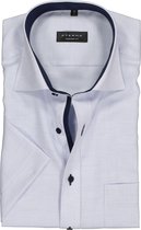 ETERNA comfort fit overhemd - korte mouw - structuur heren overhemd - lichtblauw met wit (donkerblauw contrast) - Strijkvrij - Boordmaat: 49