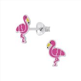 Oorbellen meisje | Zilveren kinderoorbellen | Zilveren oorstekers, roze flamingo’s
