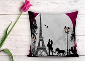 Velvet kussenhoes - Eiffel liefde lovers - 45x45 -  Aan beide zijden bedrukt - Eiffeltoren - Kussensloop