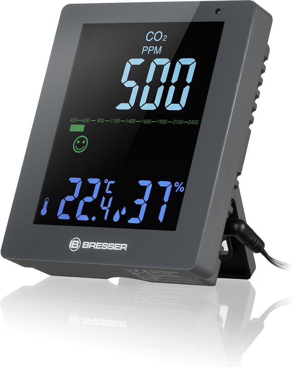 Bresser CO²-meter - Air Quality Monitor Smile - Grijs - Met LED-display