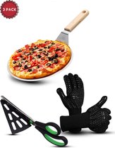 Rednas Pizzaschep voor BBQ en Oven - Pizzaschep met Ovenwanten/BBQ Handschoenen - Pizzaschaar - RVS en hout - incl. 6 e-receptenboekjes