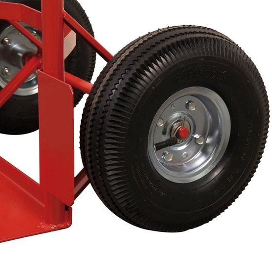 FERM - TTM1028 - Steekwagen - Maximaal draagvermogen - 225kg – Steekplaat - 350x180mm - kogel - Gelagerd - Met - Luchtbanden - Voor - Optimale - Wendbaarheid - 119,5cm hoog - Handvatten met beugel - Rood - Chariot - Trolley -Hand truck - Sackkarre