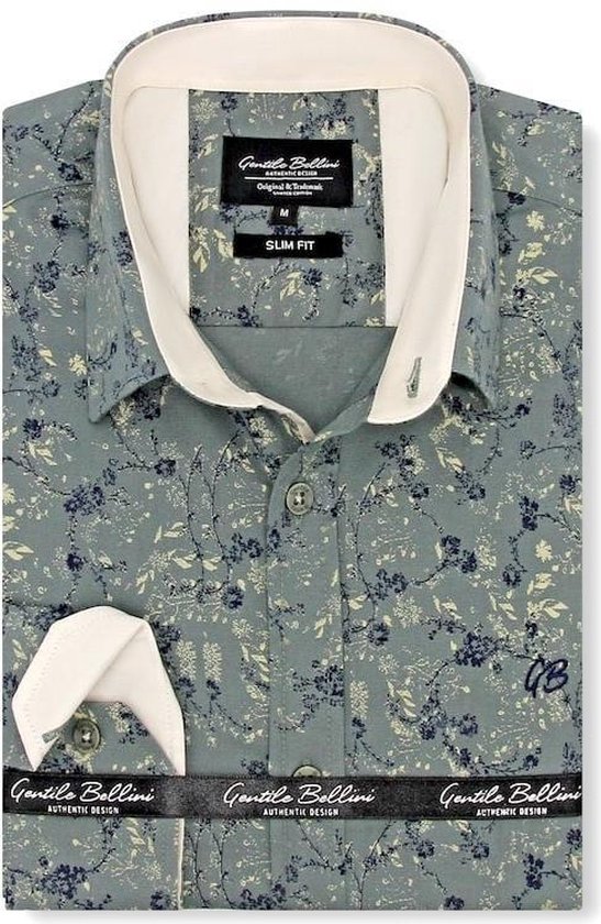 Heren Overhemd - Slim Fit - Twin Orchids - Groen - Maat XL