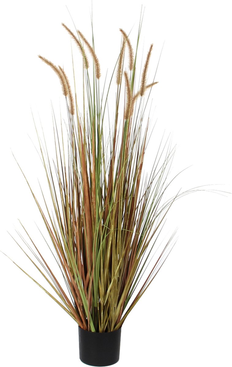 Mica Decorations Pluimgras Dogtail kunstplant - 92 cm hoog - zwarte pot - onderhoudsarm - kunststof Groen