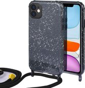 HB Hoesje Geschikt voor Apple iPhone 12 Mini Zwart - Glitter Back Cover met Koord