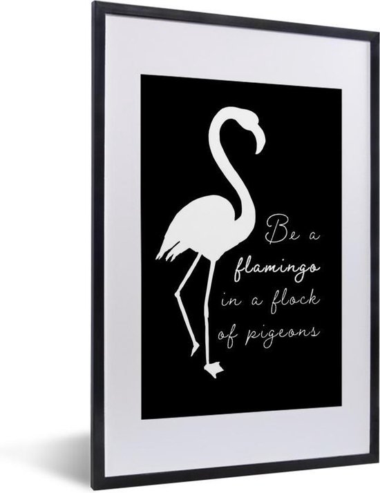 Fotolijst incl. Poster - Flamingo - Zwart - Wit - 40x60 cm - Posterlijst