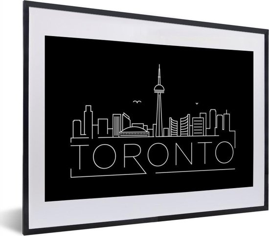Fotolijst incl. Poster - Stadsaanzicht "Toronto" op een zwarte achtergrond - 40x30 cm - Posterlijst