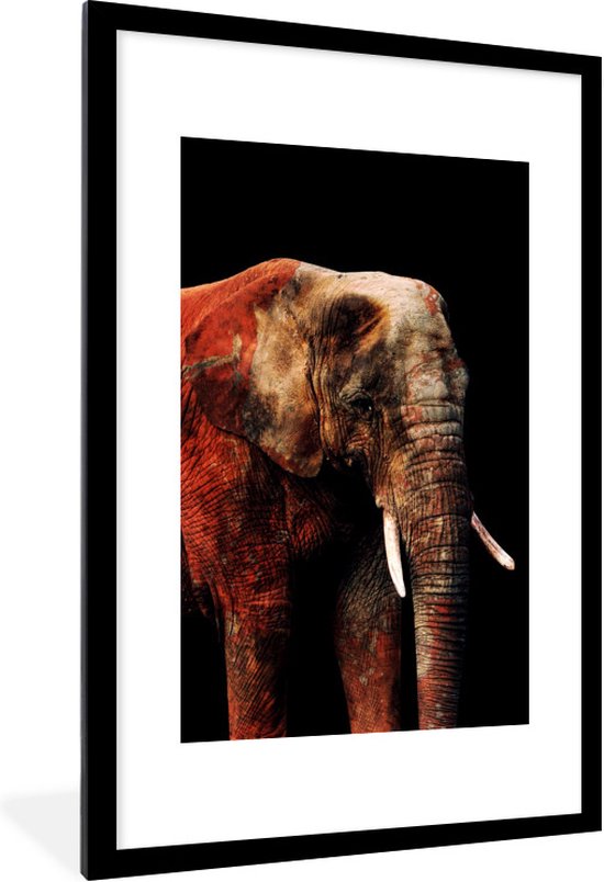 Éléphant avec des éléments de couleur sur fond noir 60x90 cm | bol.com