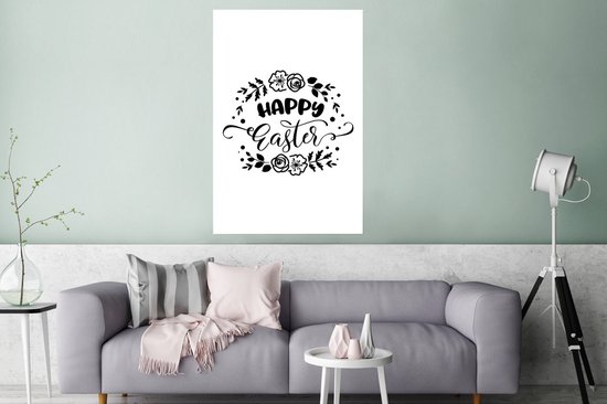 Citation de Pasen Happy Pâques avec des fleurs 120x180 cm XXL / Groot format!