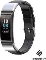 Leer Smartwatch bandje - Geschikt voor Huawei band 3 / 4 Pro leren bandje - zwart - Strap-it Horlogeband / Polsband / Armband