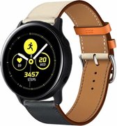 Leer Smartwatch bandje - Geschikt voor  Samsung Galaxy Watch active leren bandje - wit/donkerblauw - Horlogeband / Polsband / Armband