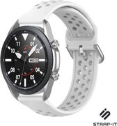 Siliconen Smartwatch bandje - Geschikt voor  Samsung Galaxy Watch 3 - 45mm siliconen bandje met gaatjes - wit - Strap-it Horlogeband / Polsband / Armband