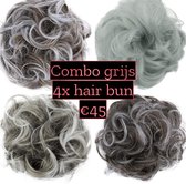 4x Hairbun Crunchie Haarstuk Messy Bun Up Do Grijs