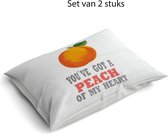 2 x kussenhoes 40 x 40 cm - wit/beige met perzik -hoes voor sierkussen - set van 2 stuks - kussen met grappige tekst