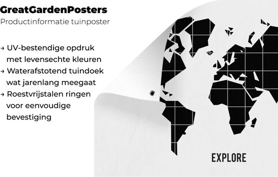 Affiche de jardin mappemonde noire avec lignes blanches 120x80 cm