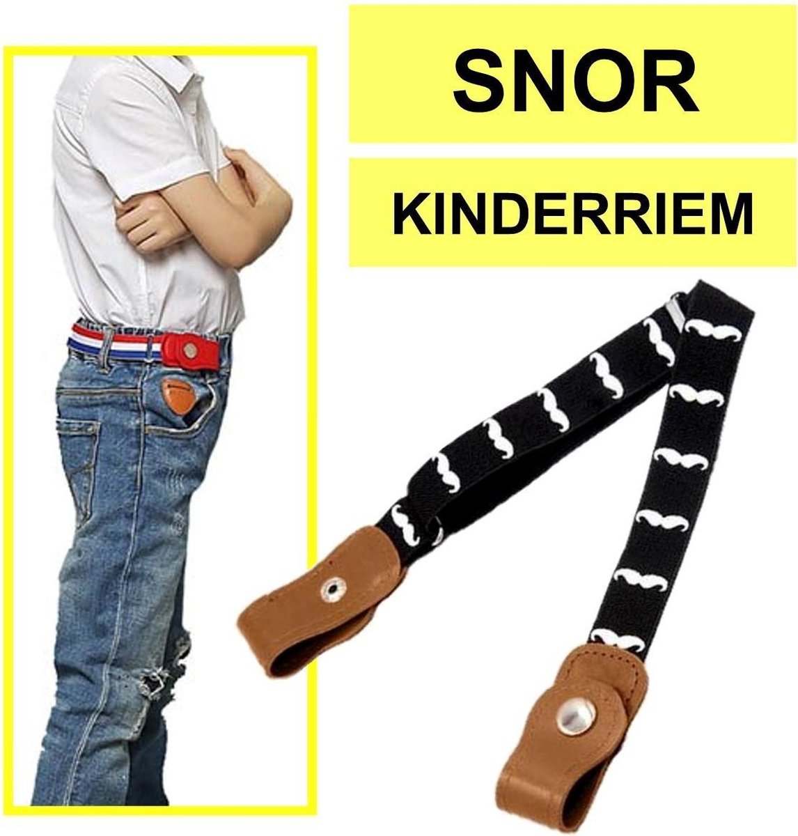 Fako Fashion - Kinderriem Zonder Gesp - Gespvrije Riem Kinderen - Elastische Riem - Rekbare Riem - Broekriem Zonder Gesp - Stretch Riem - Snor Print