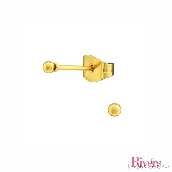 2mm oorbellen bolletjes - goudkleurig - roestvrij staal - Rivers-sieraden - stainless steel - studs - oorbellen studs