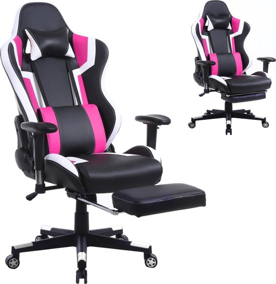 Gamestoel Tornado Relax - bureaustoel - met voetsteun - ergonomisch - zwart roze