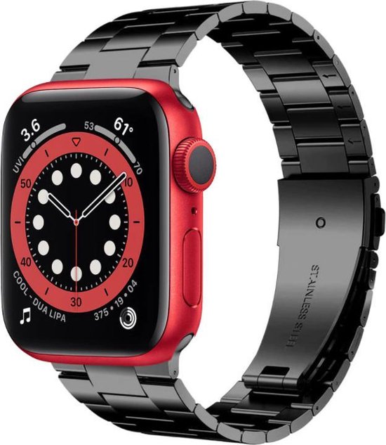 Strap-it Band geschikt voor Apple Watch 6 - stalen band - zwart - Maat:  42mm \u0026 44mm | bol.com