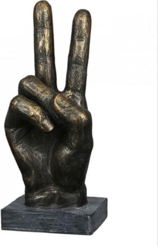 sculptuur hand - vrede - 8x10x23 cm - brons en grijs