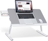 Jooba® Laptoptafel en Laptop standaard XL - Bedtafel - Laptop tafel - Hout - Leer - Aluminium - Opvouwbaar & Verstelbaar - Laptop verhoger