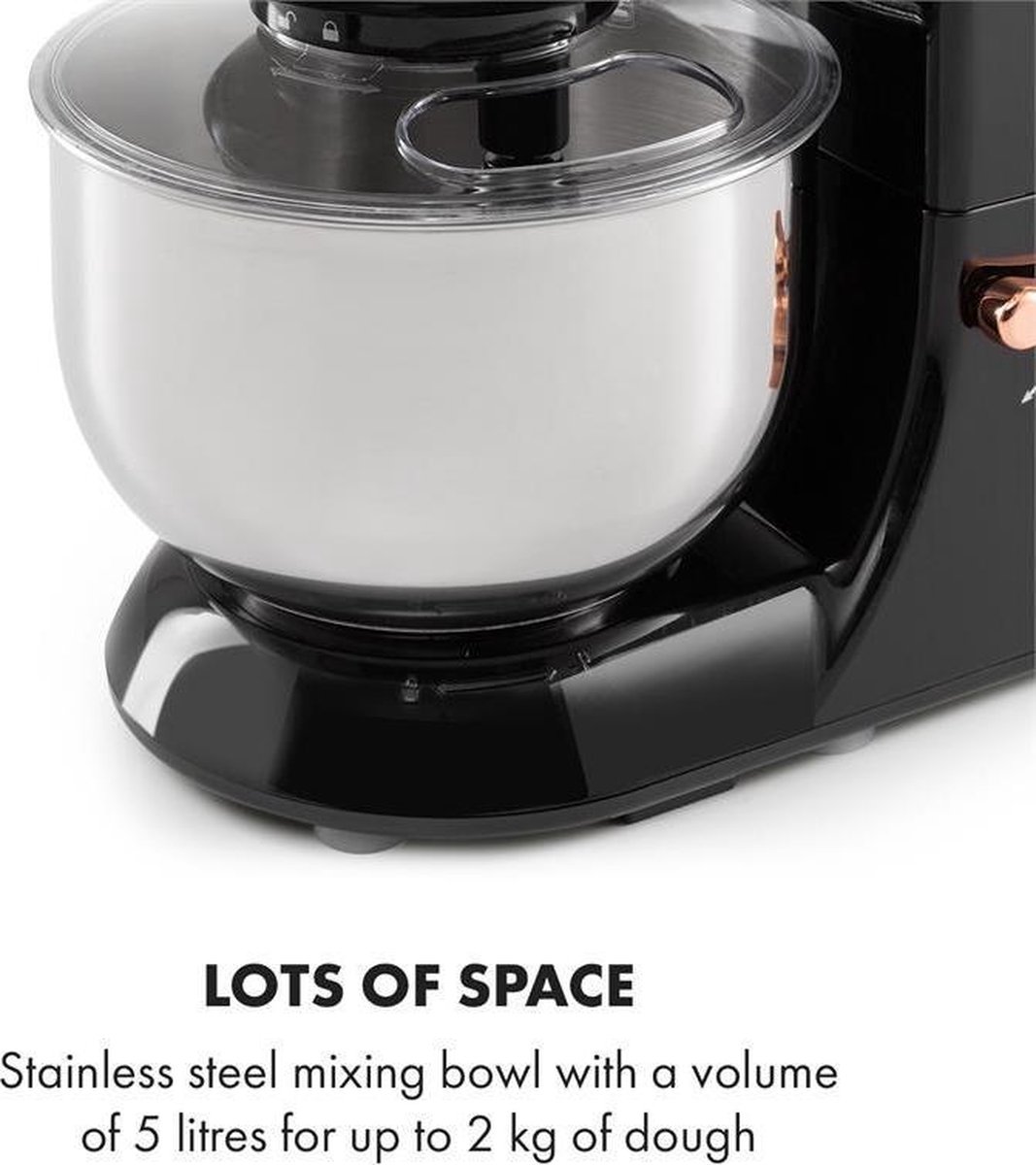 Klarstein Blender Knetmaschine keukenmachine met Fleischwolf, 1800W Teigmaschine klein, 6 standen, Schneebesen & Knethaken, planetair roersysteem, roermachine met Mixer, keukenmachines met 5L kom - voor Keuken - RVS - Standmixer — afbeelding 4