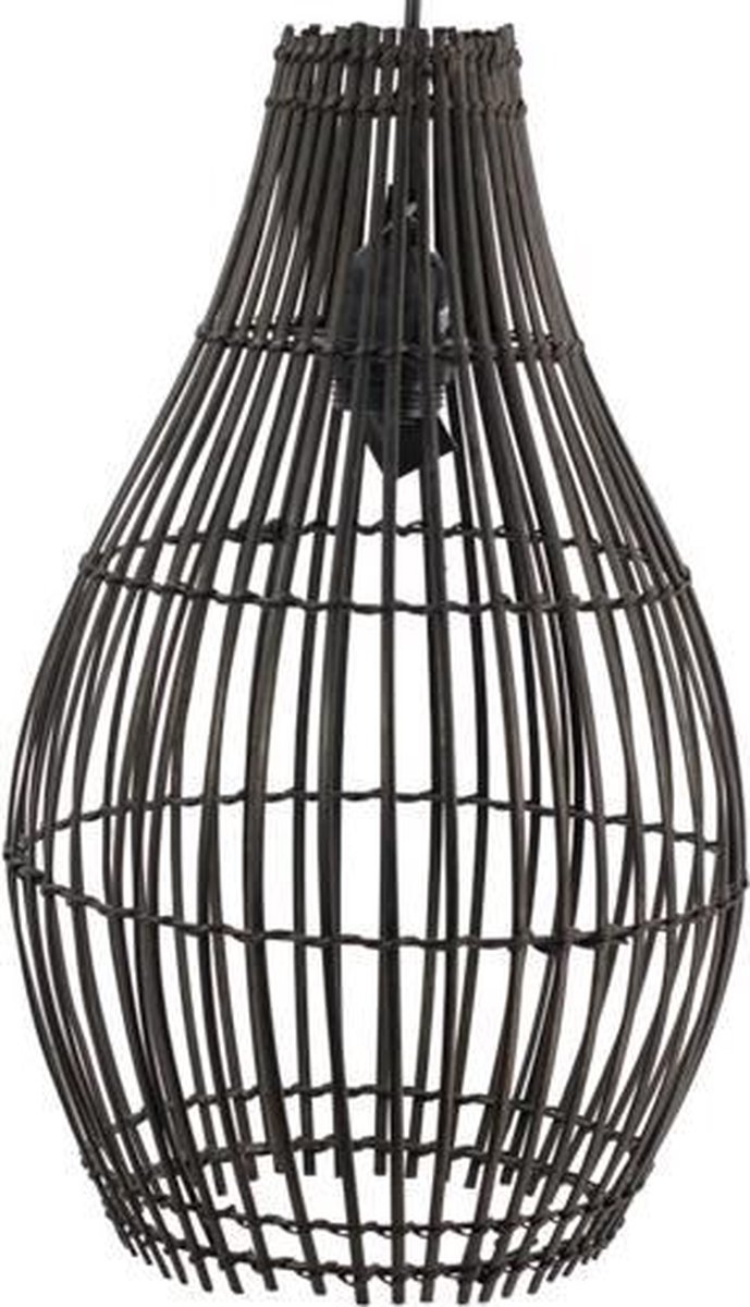 Hanglamp - Hanglamp van Rotan - Slaapkamer Lamp - Keukentafel Lamp - Lamp - Zwart - 44 cm hoog