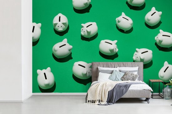 Behang - Fotobehang - Meerdere spaarvarkens sparen geld voor de economie - Breedte 330 cm x hoogte 220 cm