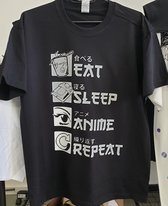 EAT SLEEP ANIME REPEAT T-shirt zwart - Maat M- Trippin Balls - Anime - ALLE MATEN