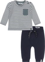 Dirkje Bio Basic SET(2delig) Blauwe broek, Shirt gestreept - Maat 74