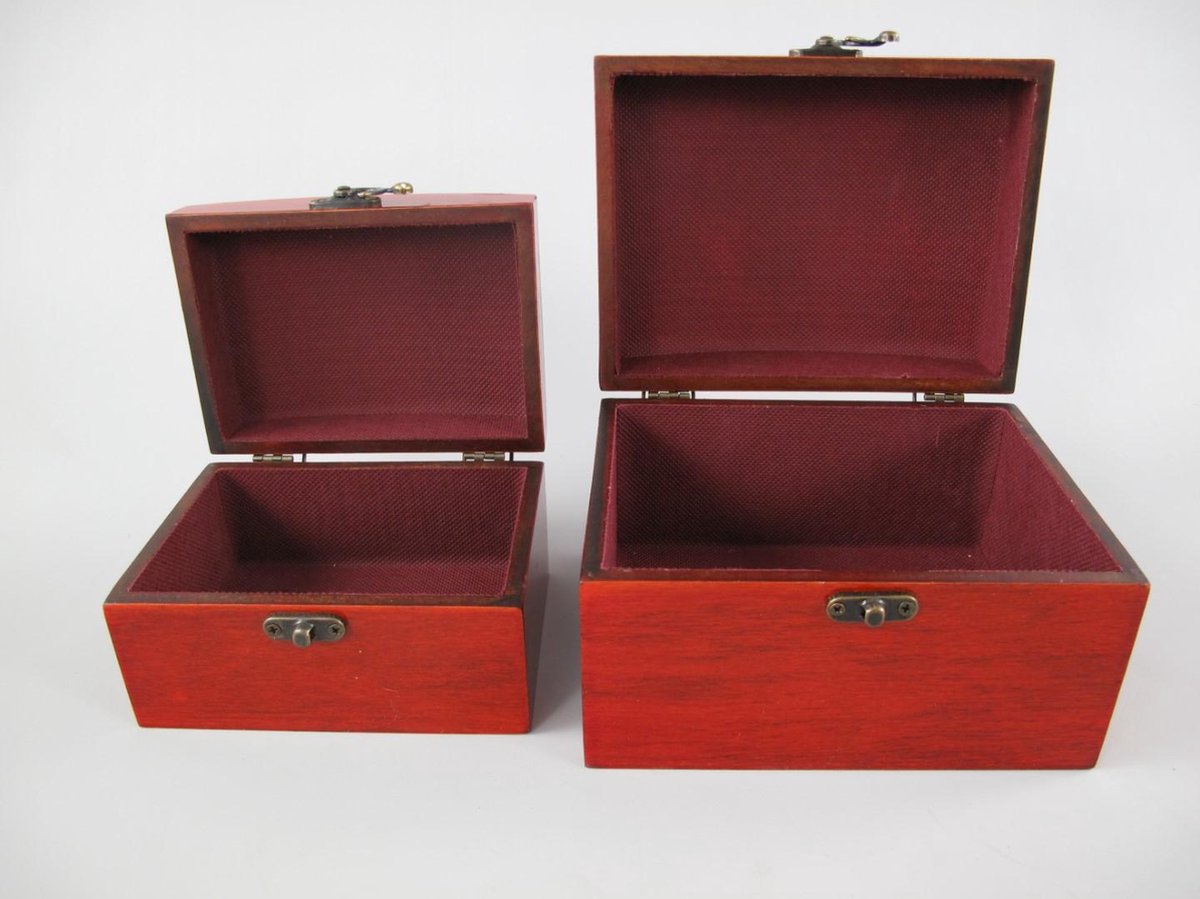 Opberg doosje - Mahonie hout - Set van 2 - 12 cm hoog