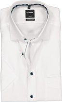 OLYMP Luxor modern fit overhemd - korte mouw - wit structuur (contrast) - Strijkvrij - Boordmaat: 45