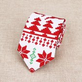 Kerststropdas Wit /Rood met rendieren en sneeuwkristallen