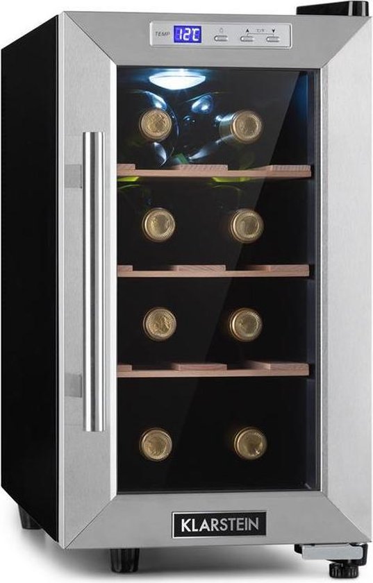 Koelkast: Klarstein Reserva 8 Uno wijnkoelkast 23 liter /8 flessen - Temperatuurbereik: 11 tot 18 °C - 26 dB - rvs, van het merk Klarstein