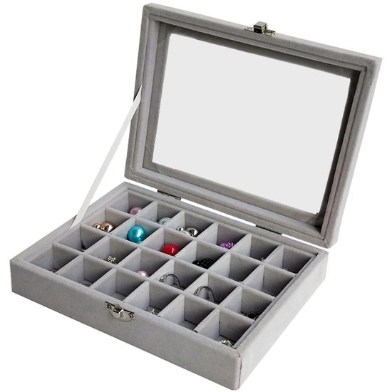 Bigxin 2 stuks sieradenorganizerdoos, fluwelen sieradenorganizer, vitrinekast, afneembare sieraden, opbergtas, grijs sieradendoosje met deksel voor ringen, oorbellen kettingen (2 soorten
