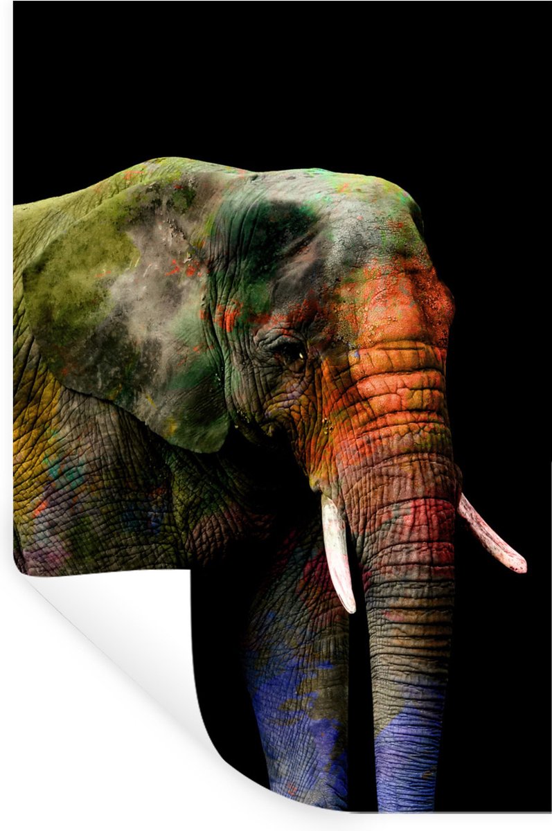 Muurstickers - Sticker Folie - Olifant - Verf - Zwart - 80x120 cm - Plakfolie - Muursticke