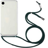 Schokbestendige ultradunne TPU + acryl beschermhoes met lanyard voor iPhone XR (donkergroen)
