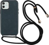 Glitter poeder schokbestendig TPU beschermhoes met lanyard voor iPhone 12 Pro Max (zwart)