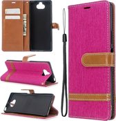 Voor Sony Xperia 20 Kleuraanpassing Denim Textuur Horizontaal Flip PU lederen tas met houder & kaartsleuven & portemonnee & draagkoord (rose rood)