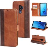 Voor Galaxy S9 + Retro textuur Contrastkleur Splicing Horizontaal Flip TPU + PU lederen tas met kaartsleuven & houder & portemonnee (bruin)