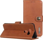 Voor LG Q70 KHAZNEH koeienhuid textuur PU + TPU horizontale flip lederen tas met houder & kaartsleuven & portemonnee (bruin)