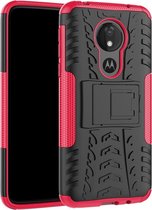 Tire Texture TPU + PC schokbestendige hoes voor Motorola Moto G7 Power, met houder (roze)