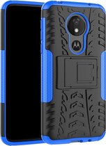 Tire Texture TPU + PC schokbestendige hoes voor Motorola Moto G7 Power, met houder (blauw)