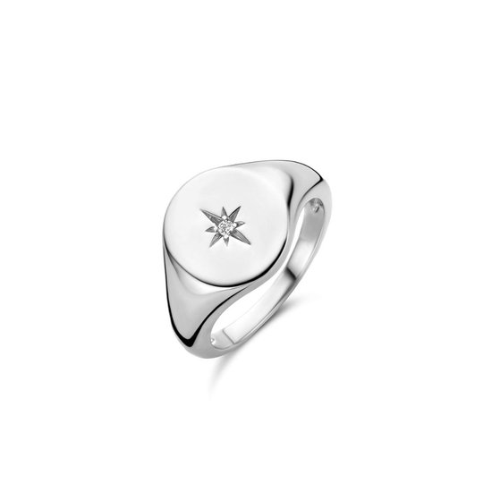 YO&NO - Ring - Zilver -  Zegelring - Ovaal - Zirkonia - 12,5 mm 18,5mm - Sieraden vrouw - Heren - Gerhodineerd - zilver 925