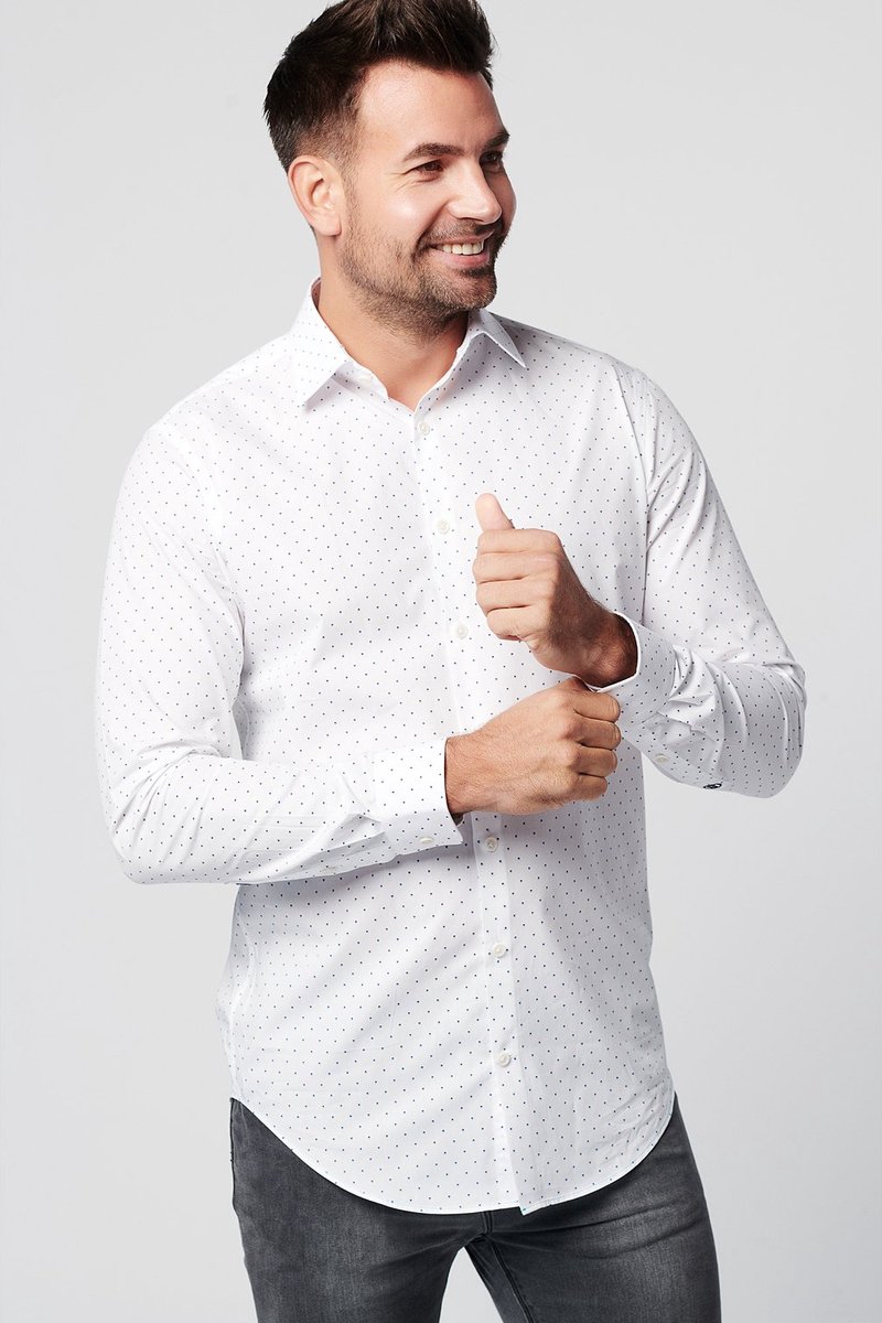 SKOT Fashion Overhemd Duurzaam Heren Spotted White - Wit - Maat 46