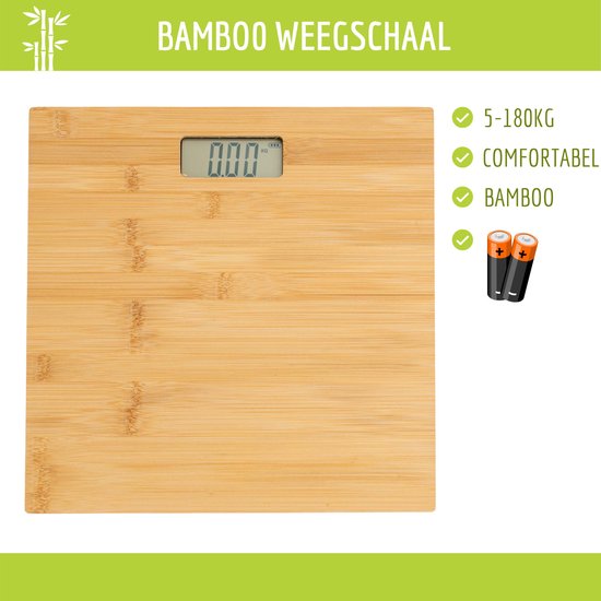 hoop sap Gemengd Weegschaal - Bamboo - Personenweegschaal - Digitaal - Incl. batterijen -  Max. 180Kg -... | bol.com
