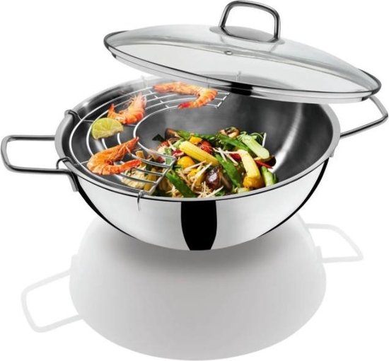 ERNESTO® Wokpan Ø32 cm - Ruime wokpan inclusief rooster met deksel RVS